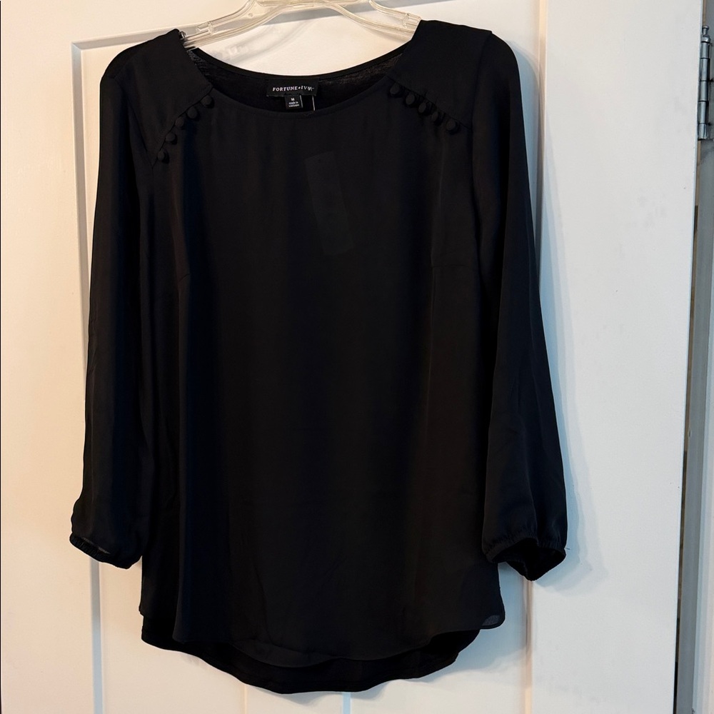 Portmans Black Pom-Trim Long Sleeve Blouse